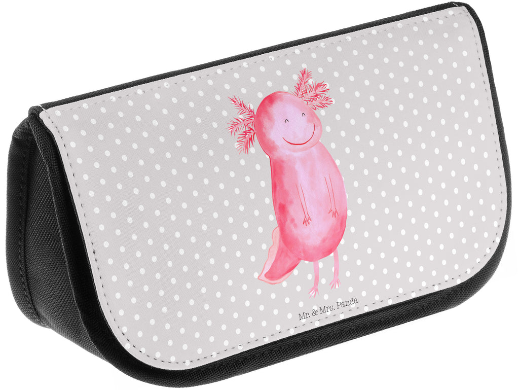 Kosmetiktasche Axolotl glücklich Kosmetikbeutel, Kulturtasche, Kulturbeutel, Schminktasche, Make-Up Tasche, Axolotl, Molch, Axolot, Schwanzlurch, Lurch, Lurche, Motivation, gute Laune