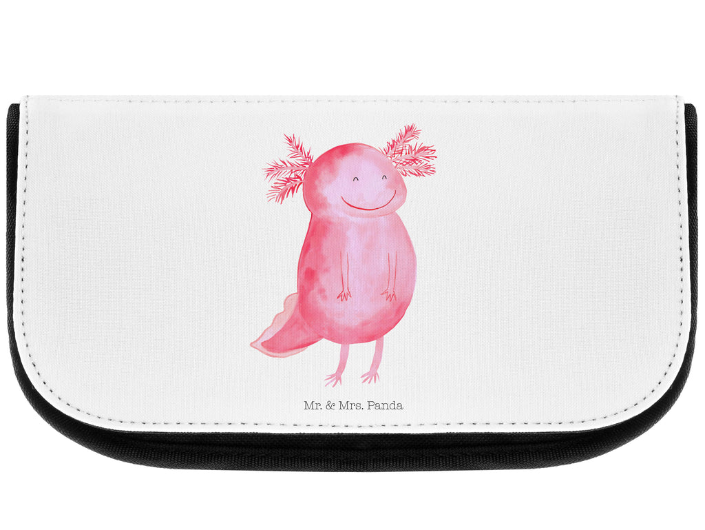 Kosmetiktasche Axolotl glücklich Kosmetikbeutel, Kulturtasche, Kulturbeutel, Schminktasche, Make-Up Tasche, Axolotl, Molch, Axolot, Schwanzlurch, Lurch, Lurche, Motivation, gute Laune