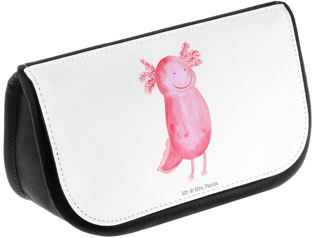 Kosmetiktasche Axolotl glücklich Kosmetikbeutel, Kulturtasche, Kulturbeutel, Schminktasche, Make-Up Tasche, Axolotl, Molch, Axolot, Schwanzlurch, Lurch, Lurche, Motivation, gute Laune