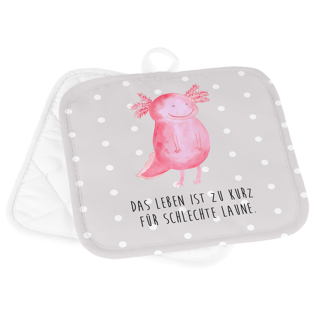 2er Set Topflappen  Axolotl glücklich Topflappen, Topfuntersetzer, Ofenhandschuh, Topflappen Set, Topflappen lustig, Topflappen mit Spruch, Axolotl, Molch, Axolot, Schwanzlurch, Lurch, Lurche, Motivation, gute Laune