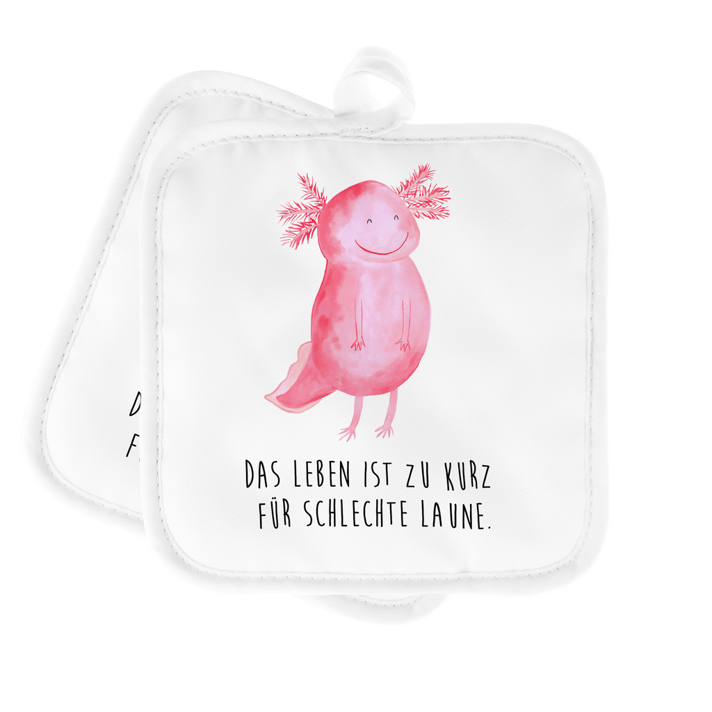 2er Set Topflappen  Axolotl glücklich Topflappen, Topfuntersetzer, Ofenhandschuh, Topflappen Set, Topflappen lustig, Topflappen mit Spruch, Axolotl, Molch, Axolot, Schwanzlurch, Lurch, Lurche, Motivation, gute Laune