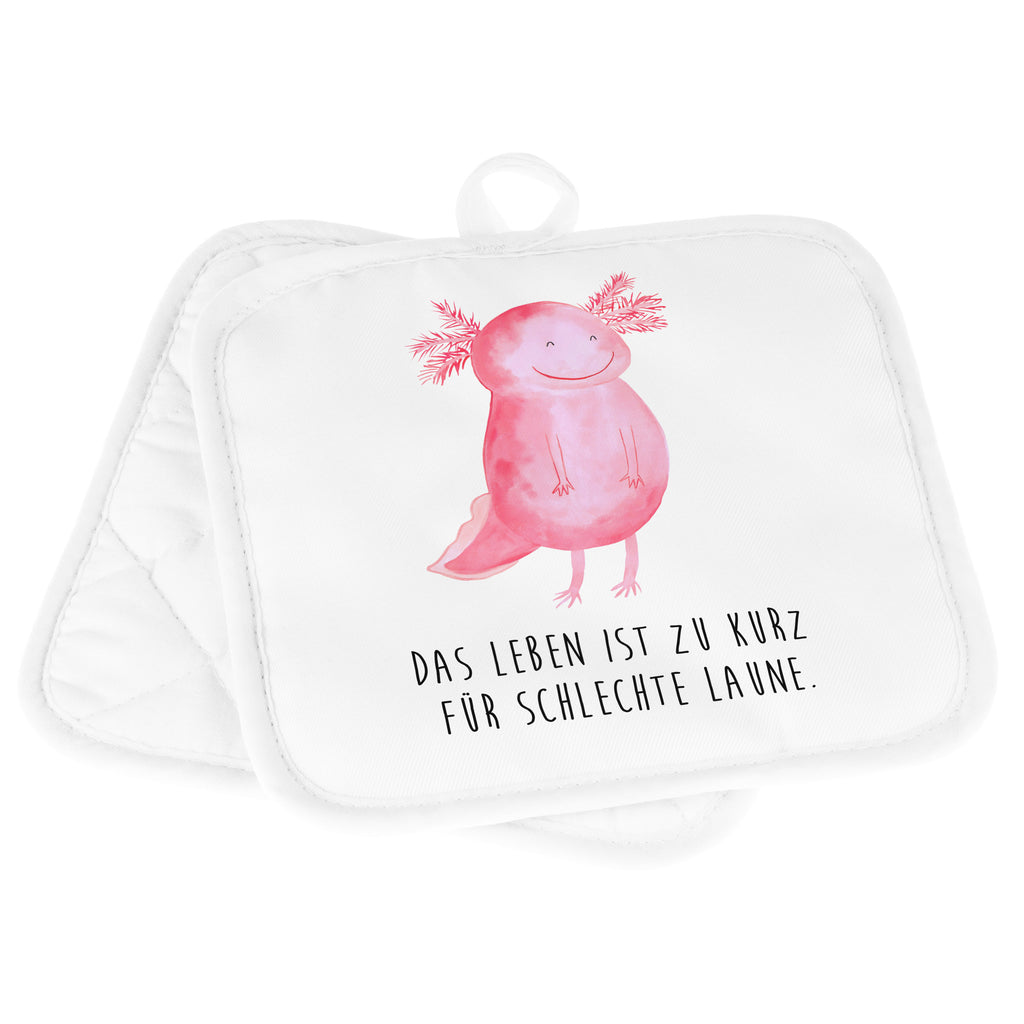 2er Set Topflappen  Axolotl glücklich Topflappen, Topfuntersetzer, Ofenhandschuh, Topflappen Set, Topflappen lustig, Topflappen mit Spruch, Axolotl, Molch, Axolot, Schwanzlurch, Lurch, Lurche, Motivation, gute Laune