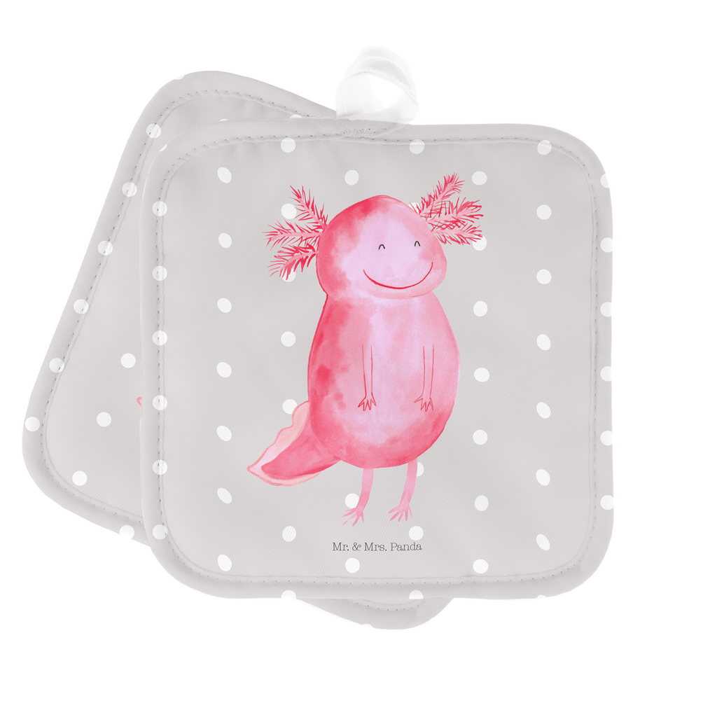 2er Set Topflappen  Axolotl glücklich Topflappen, Topfuntersetzer, Ofenhandschuh, Topflappen Set, Topflappen lustig, Topflappen mit Spruch, Axolotl, Molch, Axolot, Schwanzlurch, Lurch, Lurche, Motivation, gute Laune
