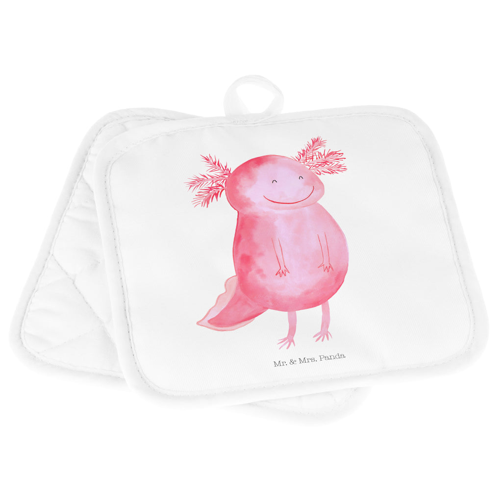 2er Set Topflappen  Axolotl glücklich Topflappen, Topfuntersetzer, Ofenhandschuh, Topflappen Set, Topflappen lustig, Topflappen mit Spruch, Axolotl, Molch, Axolot, Schwanzlurch, Lurch, Lurche, Motivation, gute Laune