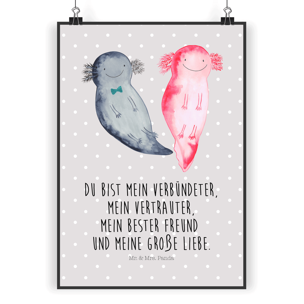 Poster Axolotl Axel+Lotte Poster, Wandposter, Bild, Wanddeko, Küchenposter, Kinderposter, Wanddeko Bild, Raumdekoration, Wanddekoration, Handgemaltes Poster, Mr. & Mrs. Panda Poster, Designposter, Kunstdruck, Posterdruck, Axolotl, Molch, Axolot, Schwanzlurch, Lurch, Lurche, Liebe, große Liebe, Liebesbeweis, Freund, Verlobter, Ehemann, Jahrestag, Valentinstag