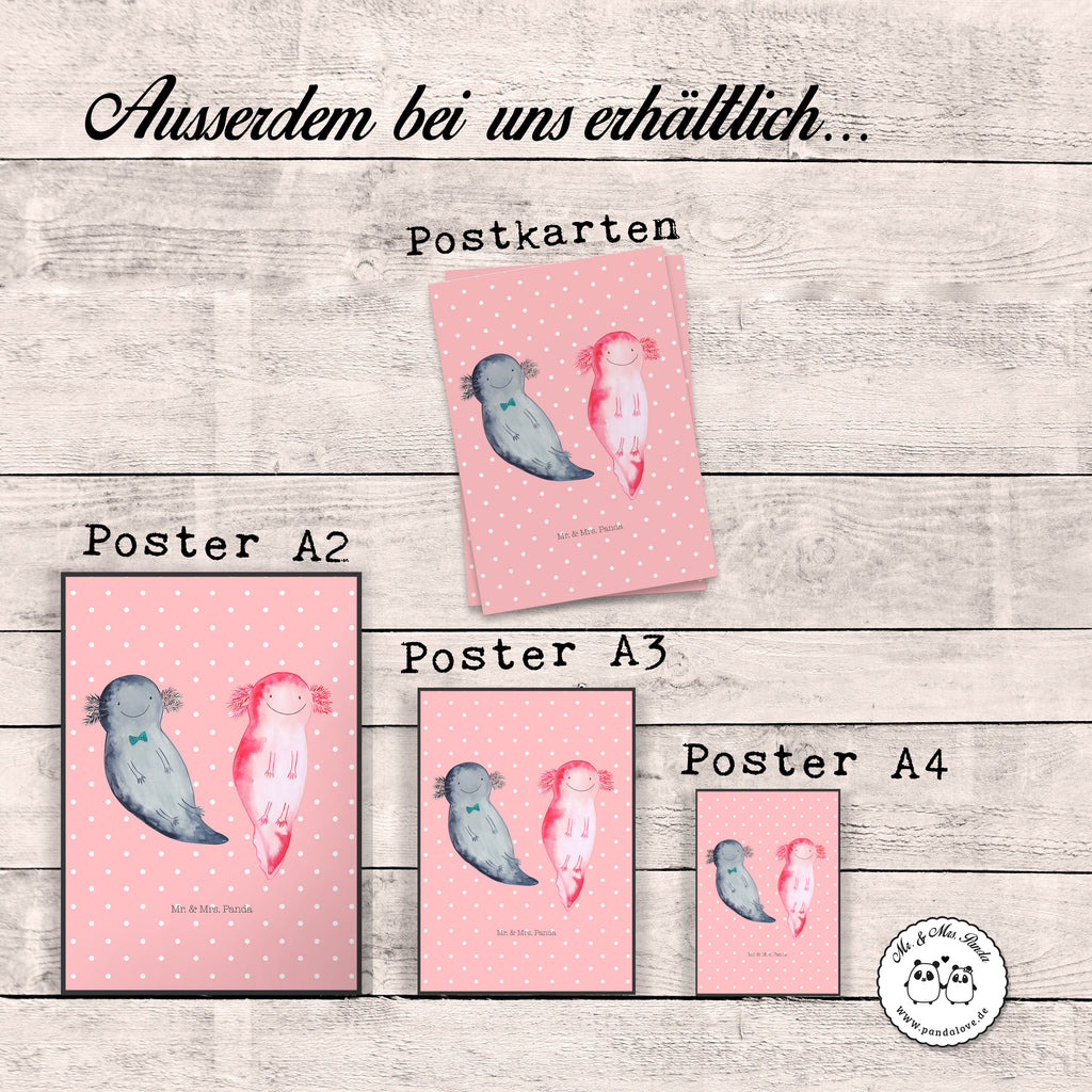 Poster Axolotl Axel+Lotte Poster, Wandposter, Bild, Wanddeko, Küchenposter, Kinderposter, Wanddeko Bild, Raumdekoration, Wanddekoration, Handgemaltes Poster, Mr. & Mrs. Panda Poster, Designposter, Kunstdruck, Posterdruck, Axolotl, Molch, Axolot, Schwanzlurch, Lurch, Lurche, Liebe, große Liebe, Liebesbeweis, Freund, Verlobter, Ehemann, Jahrestag, Valentinstag