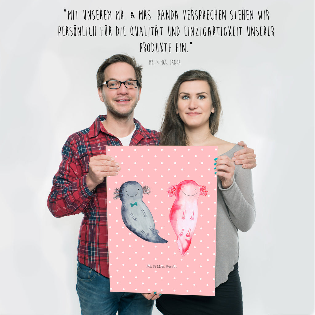 Poster Axolotl Axel+Lotte Poster, Wandposter, Bild, Wanddeko, Küchenposter, Kinderposter, Wanddeko Bild, Raumdekoration, Wanddekoration, Handgemaltes Poster, Mr. & Mrs. Panda Poster, Designposter, Kunstdruck, Posterdruck, Axolotl, Molch, Axolot, Schwanzlurch, Lurch, Lurche, Liebe, große Liebe, Liebesbeweis, Freund, Verlobter, Ehemann, Jahrestag, Valentinstag