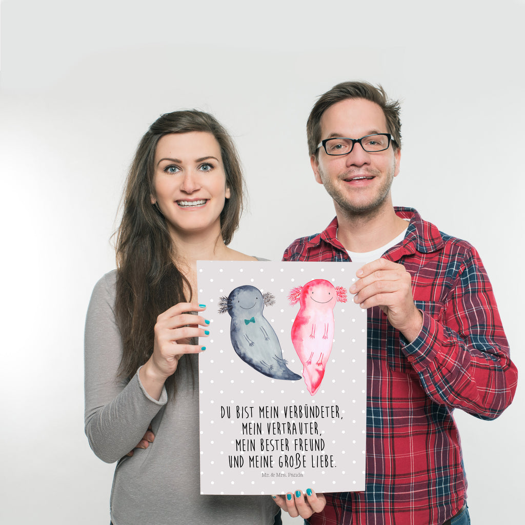 Poster Axolotl Axel+Lotte Poster, Wandposter, Bild, Wanddeko, Küchenposter, Kinderposter, Wanddeko Bild, Raumdekoration, Wanddekoration, Handgemaltes Poster, Mr. & Mrs. Panda Poster, Designposter, Kunstdruck, Posterdruck, Axolotl, Molch, Axolot, Schwanzlurch, Lurch, Lurche, Liebe, große Liebe, Liebesbeweis, Freund, Verlobter, Ehemann, Jahrestag, Valentinstag