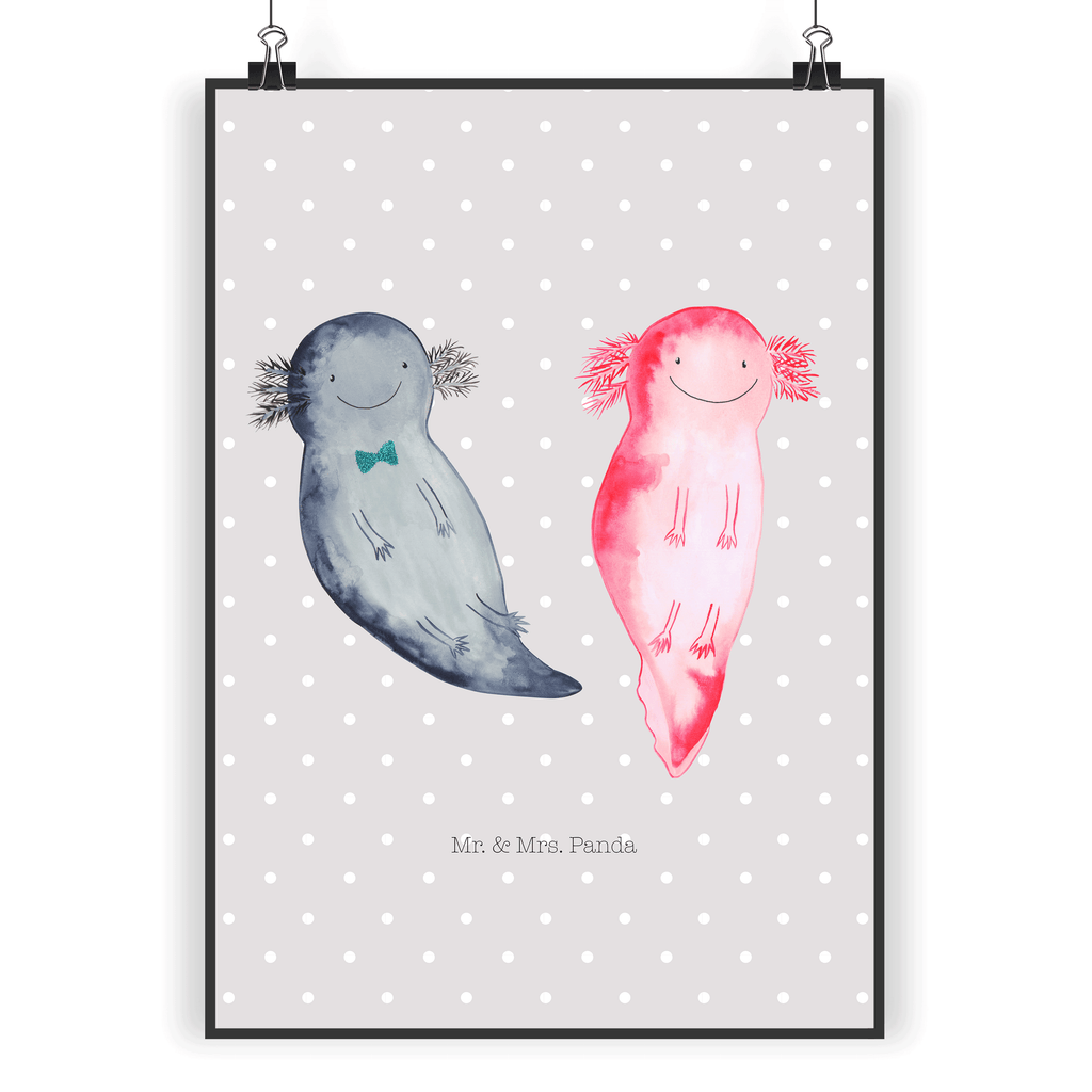 Poster Axolotl Axel+Lotte Poster, Wandposter, Bild, Wanddeko, Küchenposter, Kinderposter, Wanddeko Bild, Raumdekoration, Wanddekoration, Handgemaltes Poster, Mr. & Mrs. Panda Poster, Designposter, Kunstdruck, Posterdruck, Axolotl, Molch, Axolot, Schwanzlurch, Lurch, Lurche, Liebe, große Liebe, Liebesbeweis, Freund, Verlobter, Ehemann, Jahrestag, Valentinstag