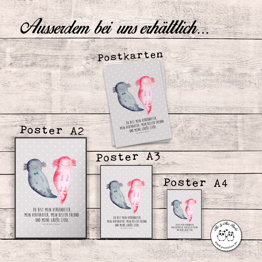 Poster Axolotl Axel+Lotte Poster, Wandposter, Bild, Wanddeko, Küchenposter, Kinderposter, Wanddeko Bild, Raumdekoration, Wanddekoration, Handgemaltes Poster, Mr. & Mrs. Panda Poster, Designposter, Kunstdruck, Posterdruck, Axolotl, Molch, Axolot, Schwanzlurch, Lurch, Lurche, Liebe, große Liebe, Liebesbeweis, Freund, Verlobter, Ehemann, Jahrestag, Valentinstag