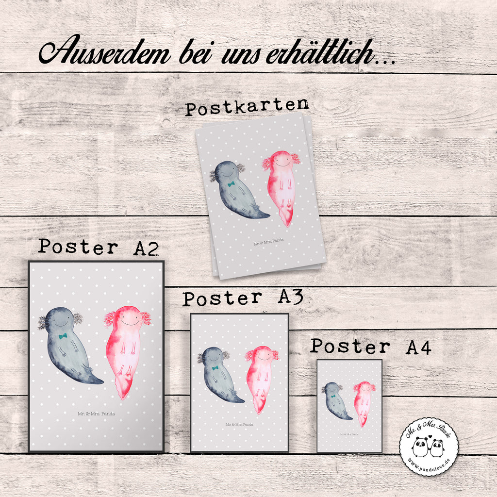 Poster Axolotl Axel+Lotte Poster, Wandposter, Bild, Wanddeko, Küchenposter, Kinderposter, Wanddeko Bild, Raumdekoration, Wanddekoration, Handgemaltes Poster, Mr. & Mrs. Panda Poster, Designposter, Kunstdruck, Posterdruck, Axolotl, Molch, Axolot, Schwanzlurch, Lurch, Lurche, Liebe, große Liebe, Liebesbeweis, Freund, Verlobter, Ehemann, Jahrestag, Valentinstag