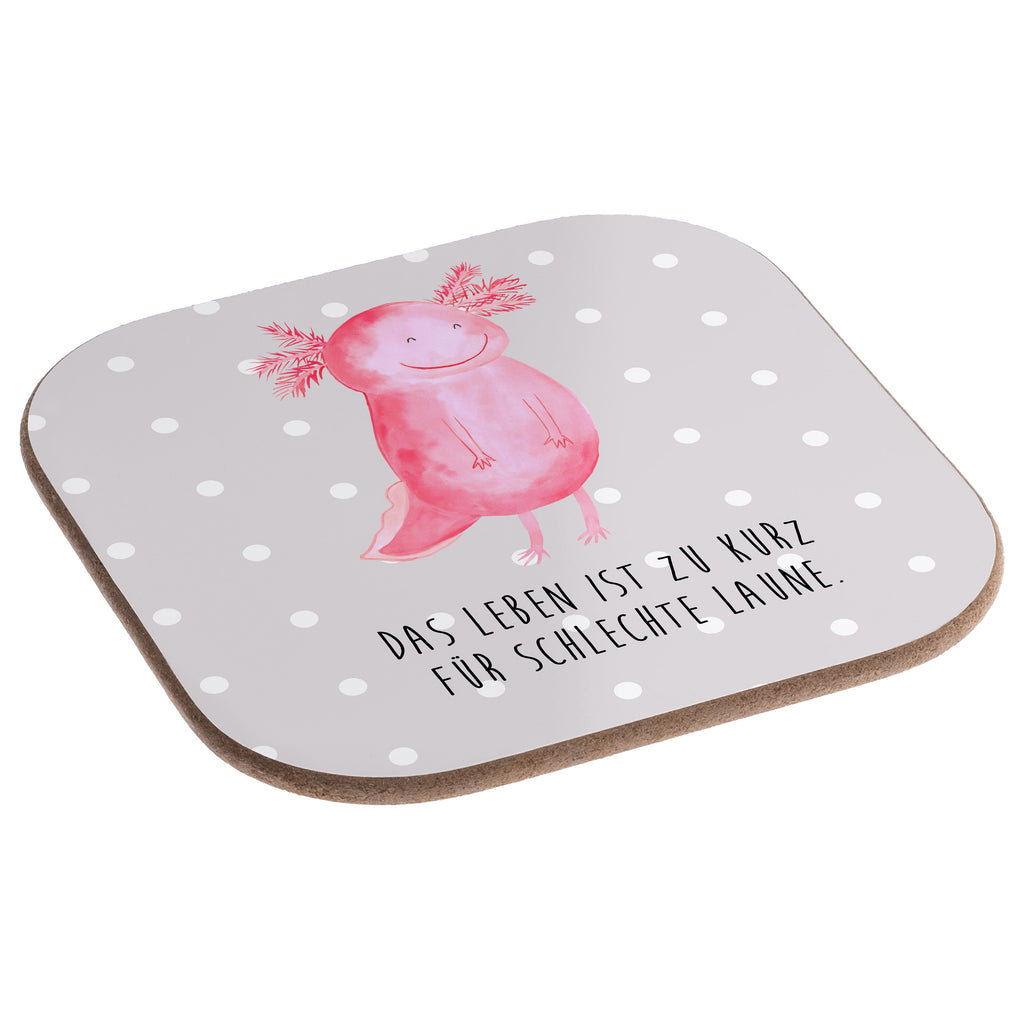 Quadratische Untersetzer Axolotl glücklich Bierdeckel, Glasuntersetzer, Untersetzer Gläser, Getränkeuntersetzer, Axolotl, Molch, Axolot, Schwanzlurch, Lurch, Lurche, Motivation, gute Laune