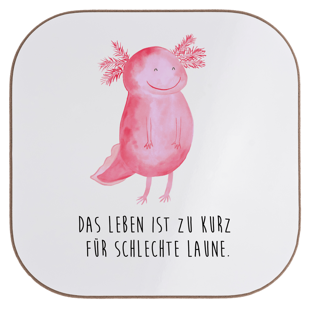 Quadratische Untersetzer Axolotl glücklich Bierdeckel, Glasuntersetzer, Untersetzer Gläser, Getränkeuntersetzer, Axolotl, Molch, Axolot, Schwanzlurch, Lurch, Lurche, Motivation, gute Laune