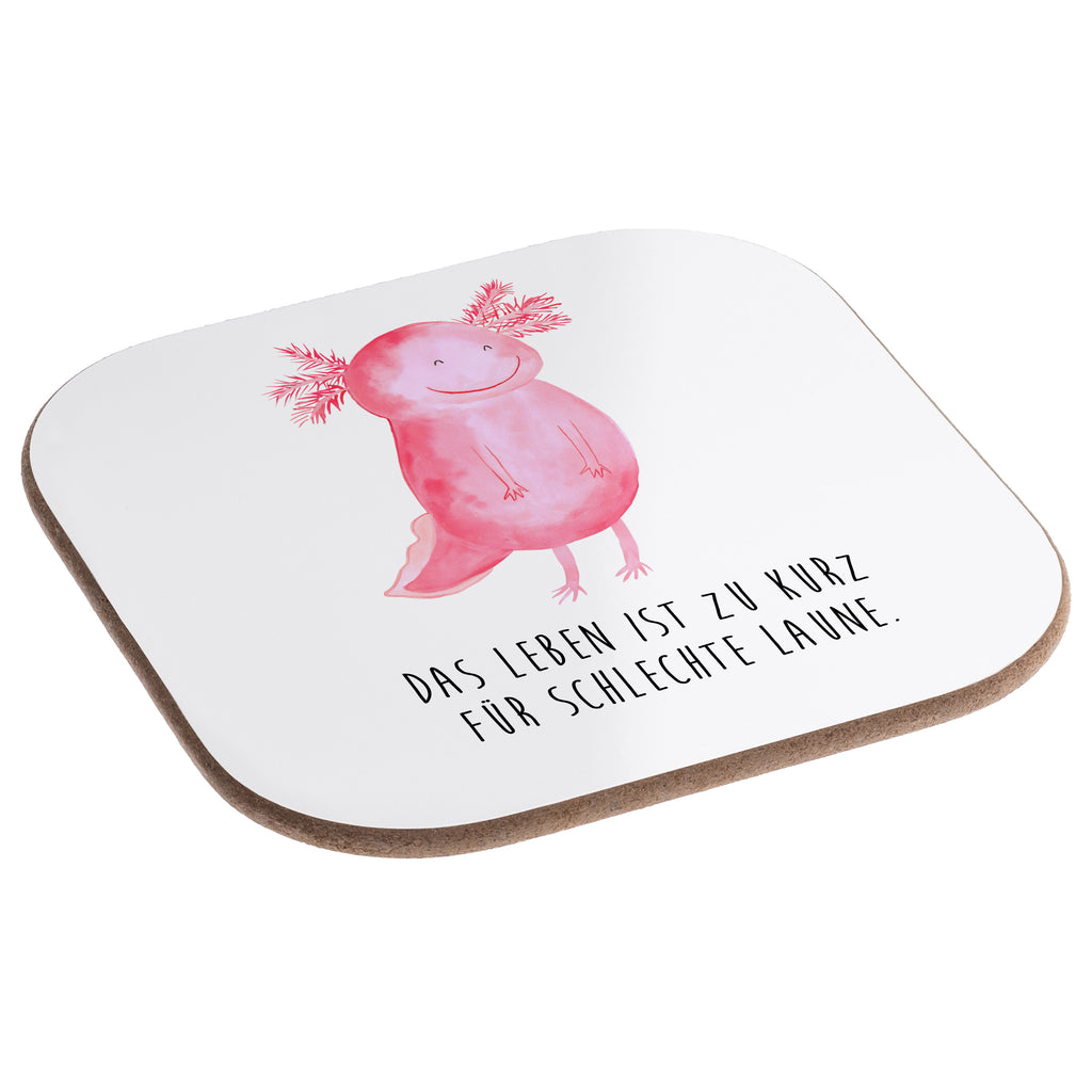 Quadratische Untersetzer Axolotl glücklich Bierdeckel, Glasuntersetzer, Untersetzer Gläser, Getränkeuntersetzer, Axolotl, Molch, Axolot, Schwanzlurch, Lurch, Lurche, Motivation, gute Laune