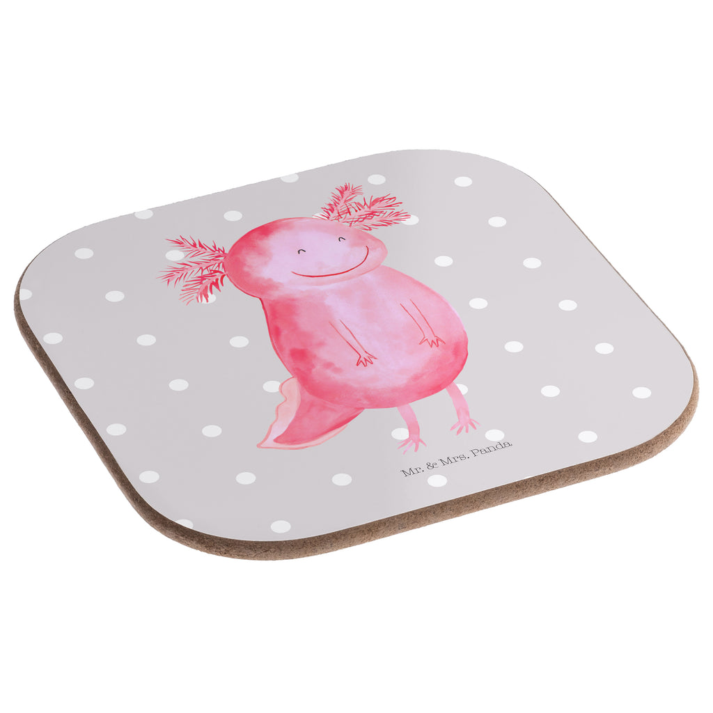 Quadratische Untersetzer Axolotl glücklich Bierdeckel, Glasuntersetzer, Untersetzer Gläser, Getränkeuntersetzer, Axolotl, Molch, Axolot, Schwanzlurch, Lurch, Lurche, Motivation, gute Laune