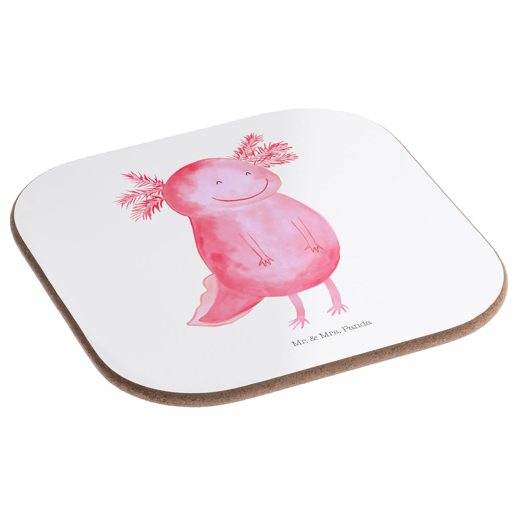 Quadratische Untersetzer Axolotl glücklich Bierdeckel, Glasuntersetzer, Untersetzer Gläser, Getränkeuntersetzer, Axolotl, Molch, Axolot, Schwanzlurch, Lurch, Lurche, Motivation, gute Laune