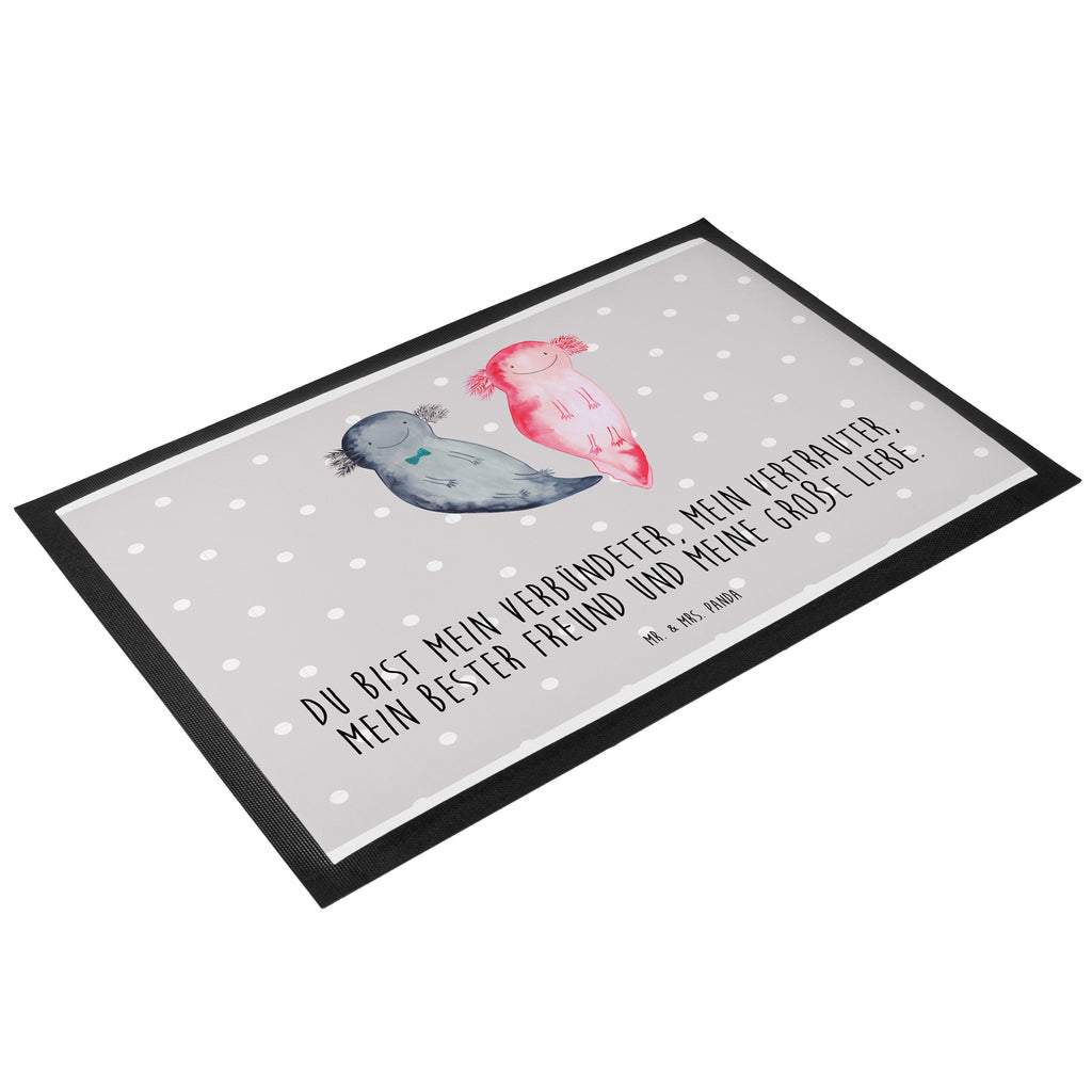 Fußmatte Axolotl Axel+Lotte Axolotl, Axolot, Schwanzlurch, Lurch, Lurche, Liebe, große Liebe, Liebesbeweis, Freund, Verlobter, Ehemann, Jahrestag, Valentinstag Türvorleger, Schmutzmatte, Fußabtreter, Matte, Schmutzfänger, Fußabstreifer, Schmutzfangmatte, Türmatte, Motivfußmatte,  Haustürmatte, Vorleger  Axolotl, Molch