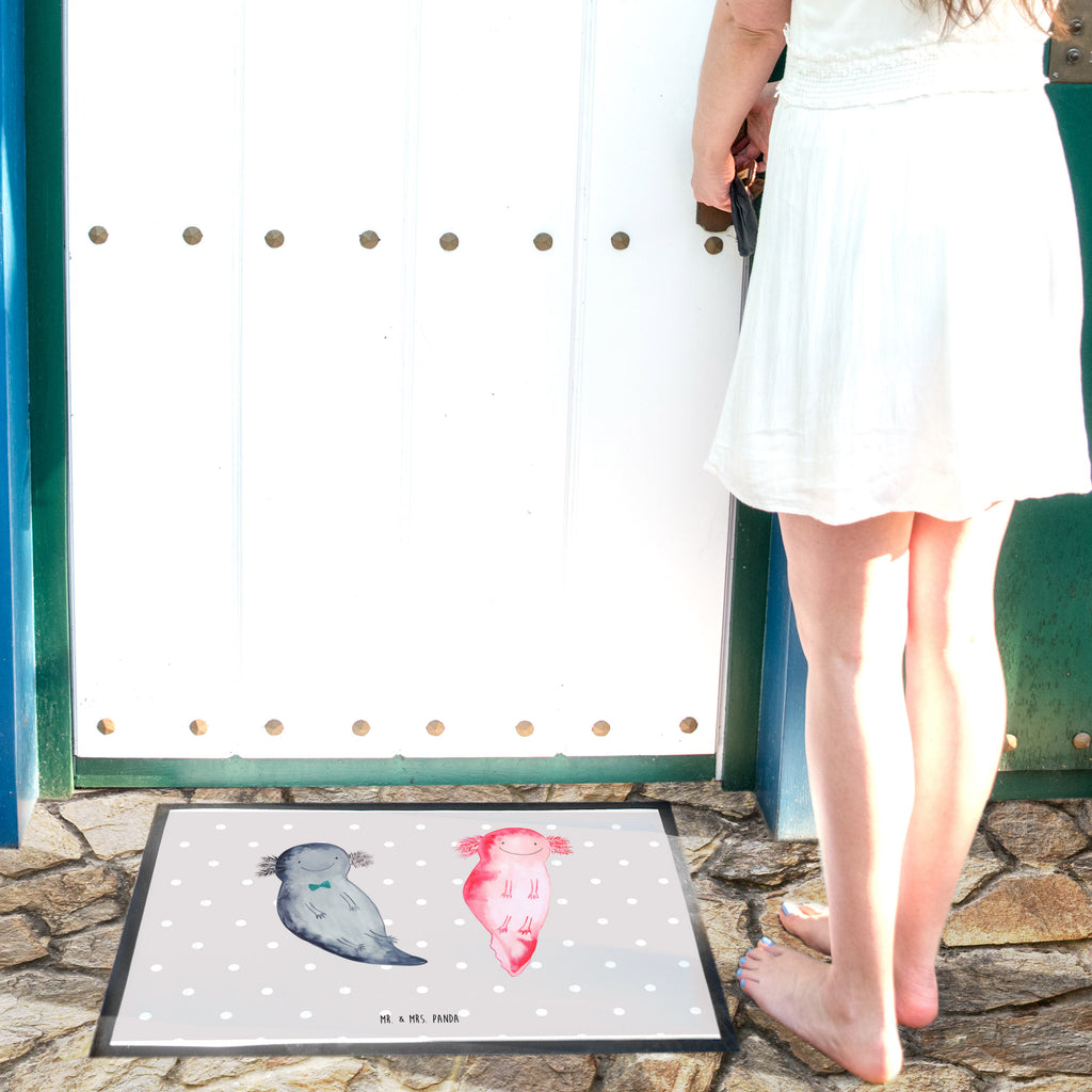 Fußmatte Axolotl Axel+Lotte Axolotl, Axolot, Schwanzlurch, Lurch, Lurche, Liebe, große Liebe, Liebesbeweis, Freund, Verlobter, Ehemann, Jahrestag, Valentinstag Türvorleger, Schmutzmatte, Fußabtreter, Matte, Schmutzfänger, Fußabstreifer, Schmutzfangmatte, Türmatte, Motivfußmatte,  Haustürmatte, Vorleger  Axolotl, Molch