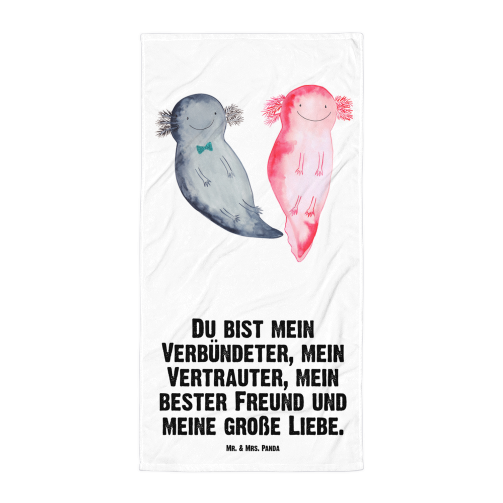 XL Badehandtuch Axolotl Axel+Lotte Handtuch, Badetuch, Duschtuch, Strandtuch, Saunatuch, Axolotl, Molch, Axolot, Schwanzlurch, Lurch, Lurche, Liebe, große Liebe, Liebesbeweis, Freund, Verlobter, Ehemann, Jahrestag, Valentinstag