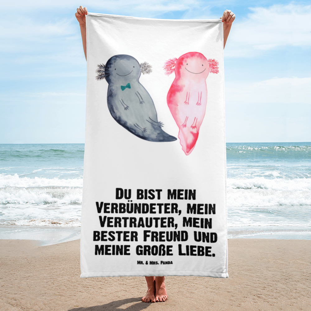 XL Badehandtuch Axolotl Axel+Lotte Handtuch, Badetuch, Duschtuch, Strandtuch, Saunatuch, Axolotl, Molch, Axolot, Schwanzlurch, Lurch, Lurche, Liebe, große Liebe, Liebesbeweis, Freund, Verlobter, Ehemann, Jahrestag, Valentinstag