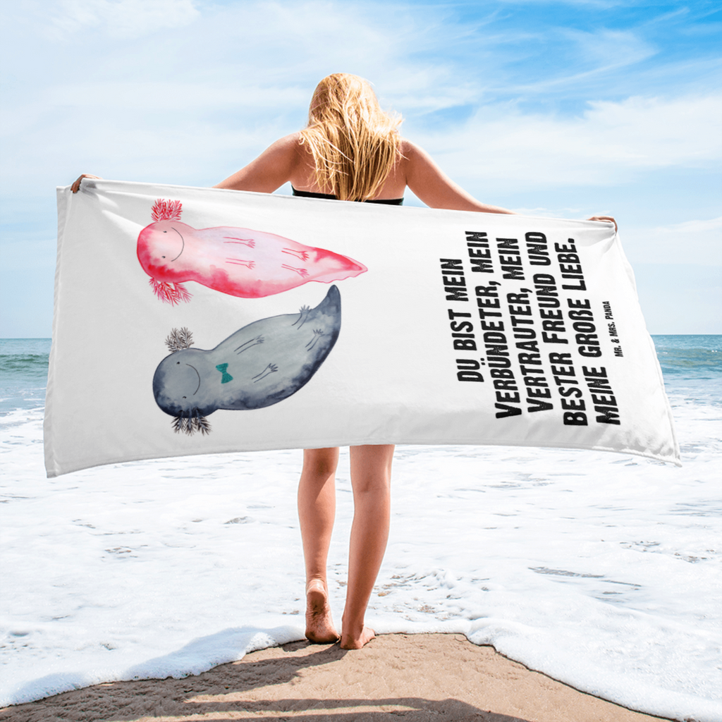 XL Badehandtuch Axolotl Axel+Lotte Handtuch, Badetuch, Duschtuch, Strandtuch, Saunatuch, Axolotl, Molch, Axolot, Schwanzlurch, Lurch, Lurche, Liebe, große Liebe, Liebesbeweis, Freund, Verlobter, Ehemann, Jahrestag, Valentinstag