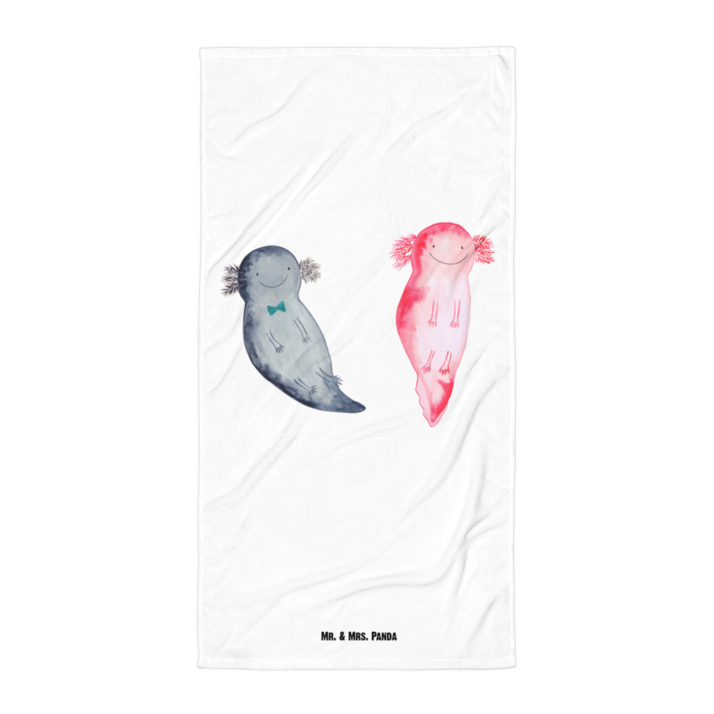 XL Badehandtuch Axolotl Axel+Lotte Handtuch, Badetuch, Duschtuch, Strandtuch, Saunatuch, Axolotl, Molch, Axolot, Schwanzlurch, Lurch, Lurche, Liebe, große Liebe, Liebesbeweis, Freund, Verlobter, Ehemann, Jahrestag, Valentinstag