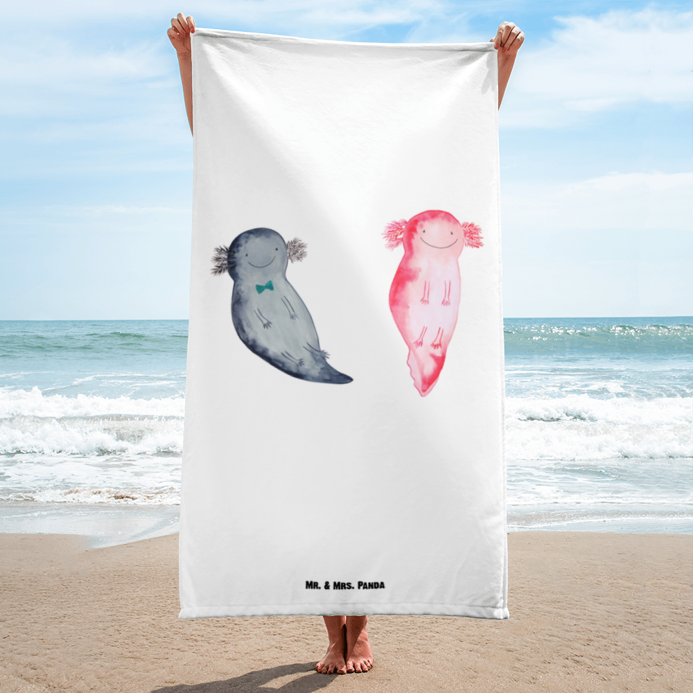 XL Badehandtuch Axolotl Axel+Lotte Handtuch, Badetuch, Duschtuch, Strandtuch, Saunatuch, Axolotl, Molch, Axolot, Schwanzlurch, Lurch, Lurche, Liebe, große Liebe, Liebesbeweis, Freund, Verlobter, Ehemann, Jahrestag, Valentinstag