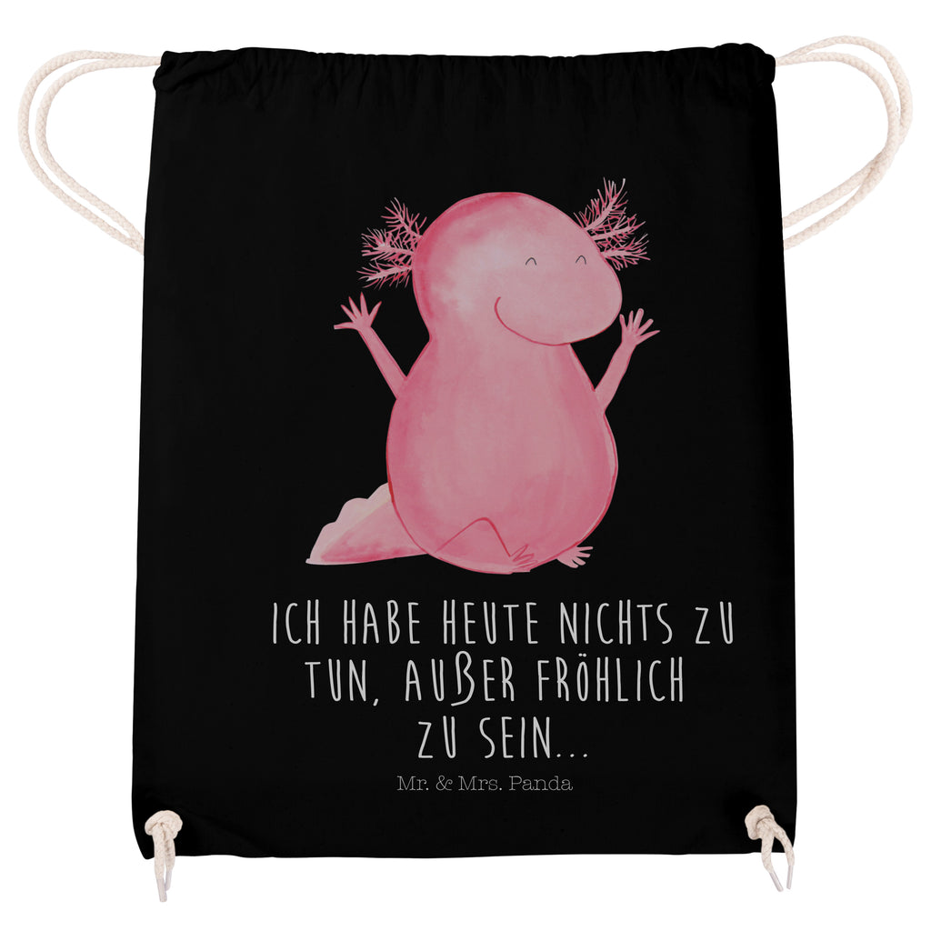 Sportbeutel Axolotl Hurra Turnbeutel, Beutel, Sporttasche, Tasche, Stoffbeutel, Axolotl, Molch, Axolot, Schwanzlurch, Lurch, Lurche, fröhlich, Spaß, Freude, Motivation, Zufriedenheit