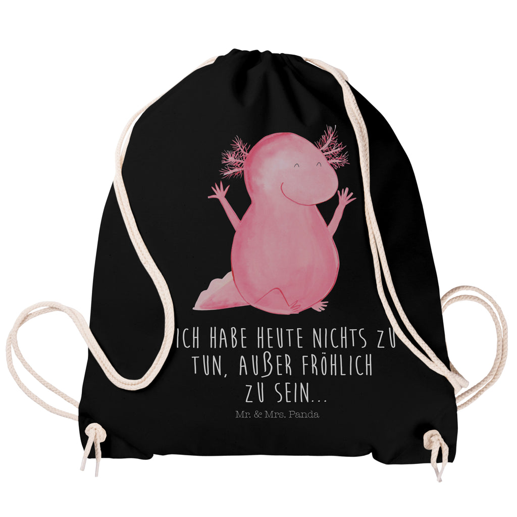 Sportbeutel Axolotl Hurra Turnbeutel, Beutel, Sporttasche, Tasche, Stoffbeutel, Axolotl, Molch, Axolot, Schwanzlurch, Lurch, Lurche, fröhlich, Spaß, Freude, Motivation, Zufriedenheit