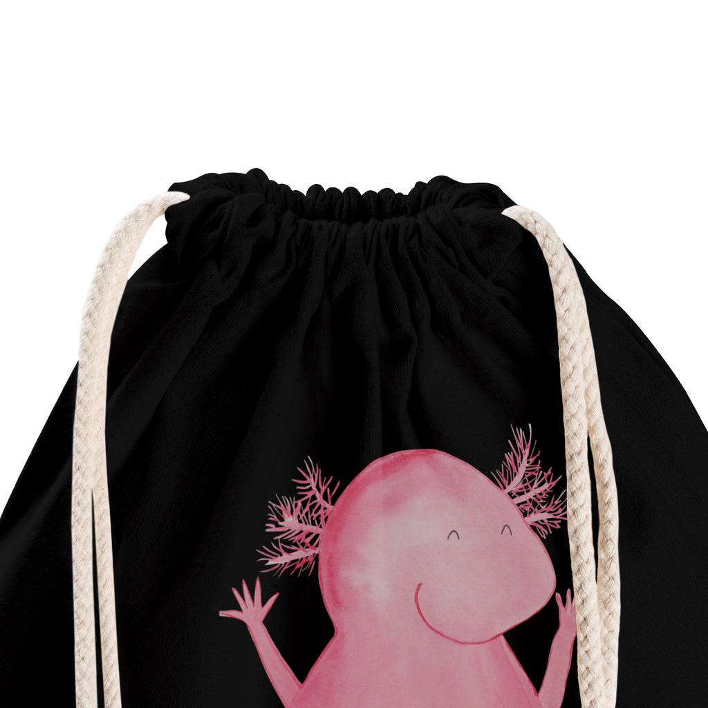 Sportbeutel Axolotl Hurra Turnbeutel, Beutel, Sporttasche, Tasche, Stoffbeutel, Axolotl, Molch, Axolot, Schwanzlurch, Lurch, Lurche, fröhlich, Spaß, Freude, Motivation, Zufriedenheit