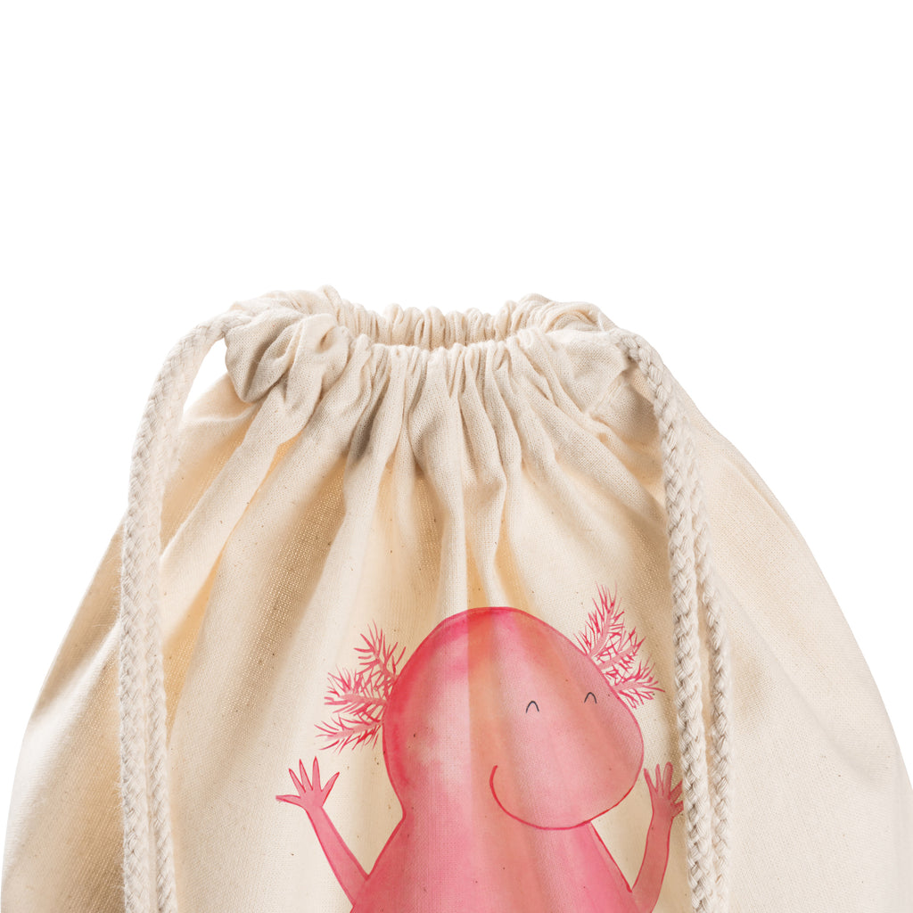 Sportbeutel Axolotl Hurra Turnbeutel, Beutel, Sporttasche, Tasche, Stoffbeutel, Axolotl, Molch, Axolot, Schwanzlurch, Lurch, Lurche, fröhlich, Spaß, Freude, Motivation, Zufriedenheit