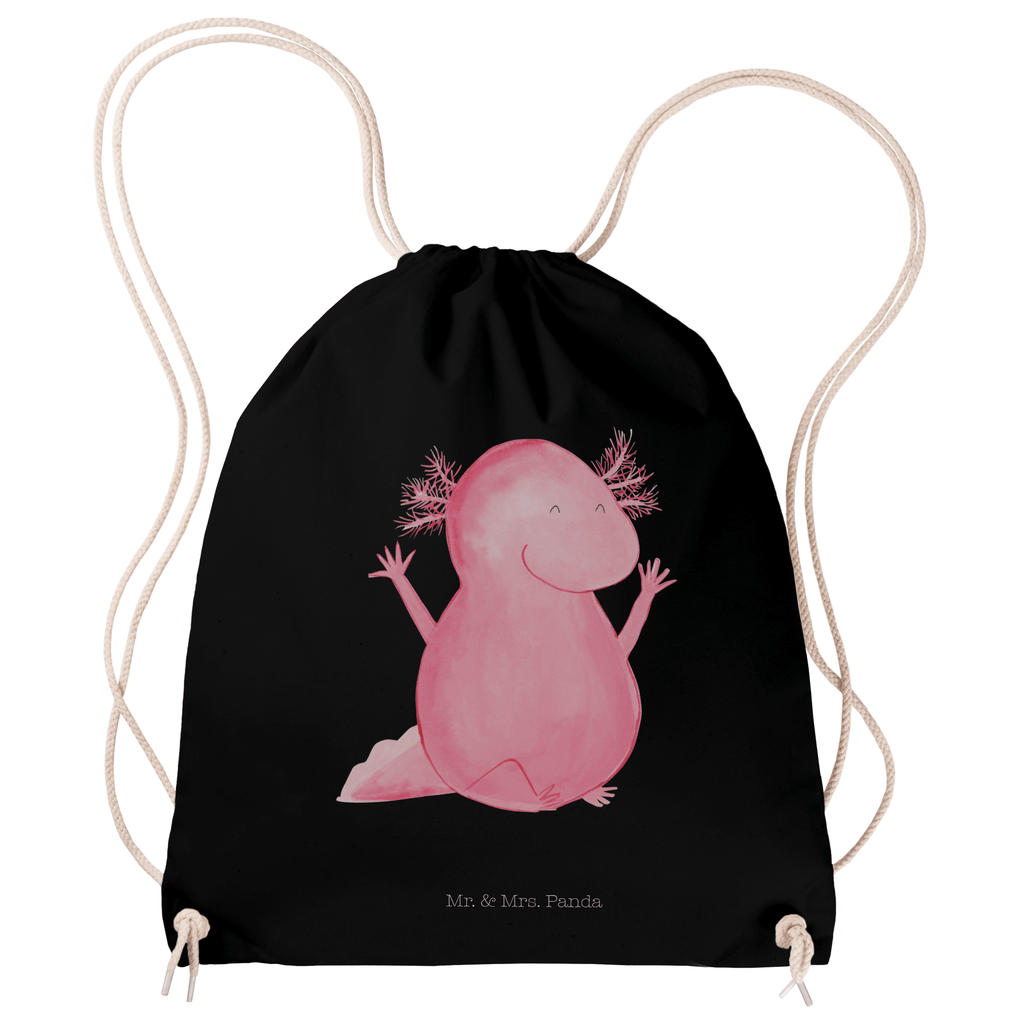 Sportbeutel Axolotl Hurra Turnbeutel, Beutel, Sporttasche, Tasche, Stoffbeutel, Axolotl, Molch, Axolot, Schwanzlurch, Lurch, Lurche, fröhlich, Spaß, Freude, Motivation, Zufriedenheit