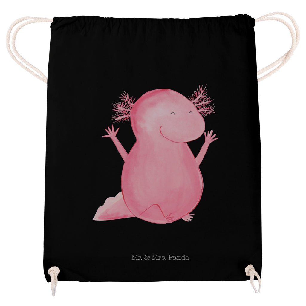 Sportbeutel Axolotl Hurra Turnbeutel, Beutel, Sporttasche, Tasche, Stoffbeutel, Axolotl, Molch, Axolot, Schwanzlurch, Lurch, Lurche, fröhlich, Spaß, Freude, Motivation, Zufriedenheit