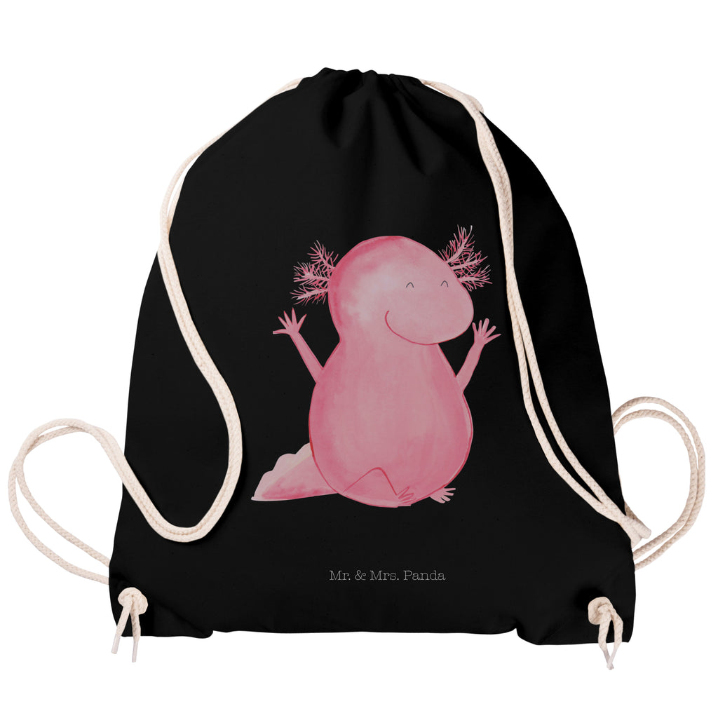 Sportbeutel Axolotl Hurra Turnbeutel, Beutel, Sporttasche, Tasche, Stoffbeutel, Axolotl, Molch, Axolot, Schwanzlurch, Lurch, Lurche, fröhlich, Spaß, Freude, Motivation, Zufriedenheit