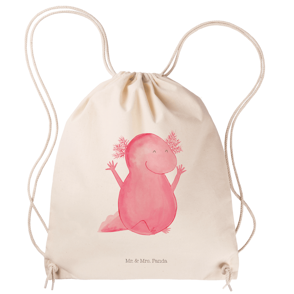 Sportbeutel Axolotl Hurra Turnbeutel, Beutel, Sporttasche, Tasche, Stoffbeutel, Axolotl, Molch, Axolot, Schwanzlurch, Lurch, Lurche, fröhlich, Spaß, Freude, Motivation, Zufriedenheit