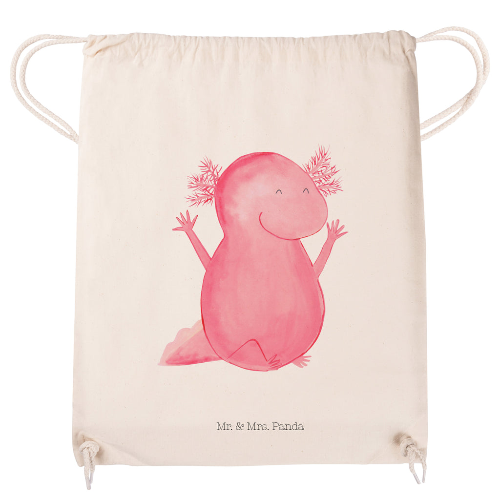 Sportbeutel Axolotl Hurra Turnbeutel, Beutel, Sporttasche, Tasche, Stoffbeutel, Axolotl, Molch, Axolot, Schwanzlurch, Lurch, Lurche, fröhlich, Spaß, Freude, Motivation, Zufriedenheit