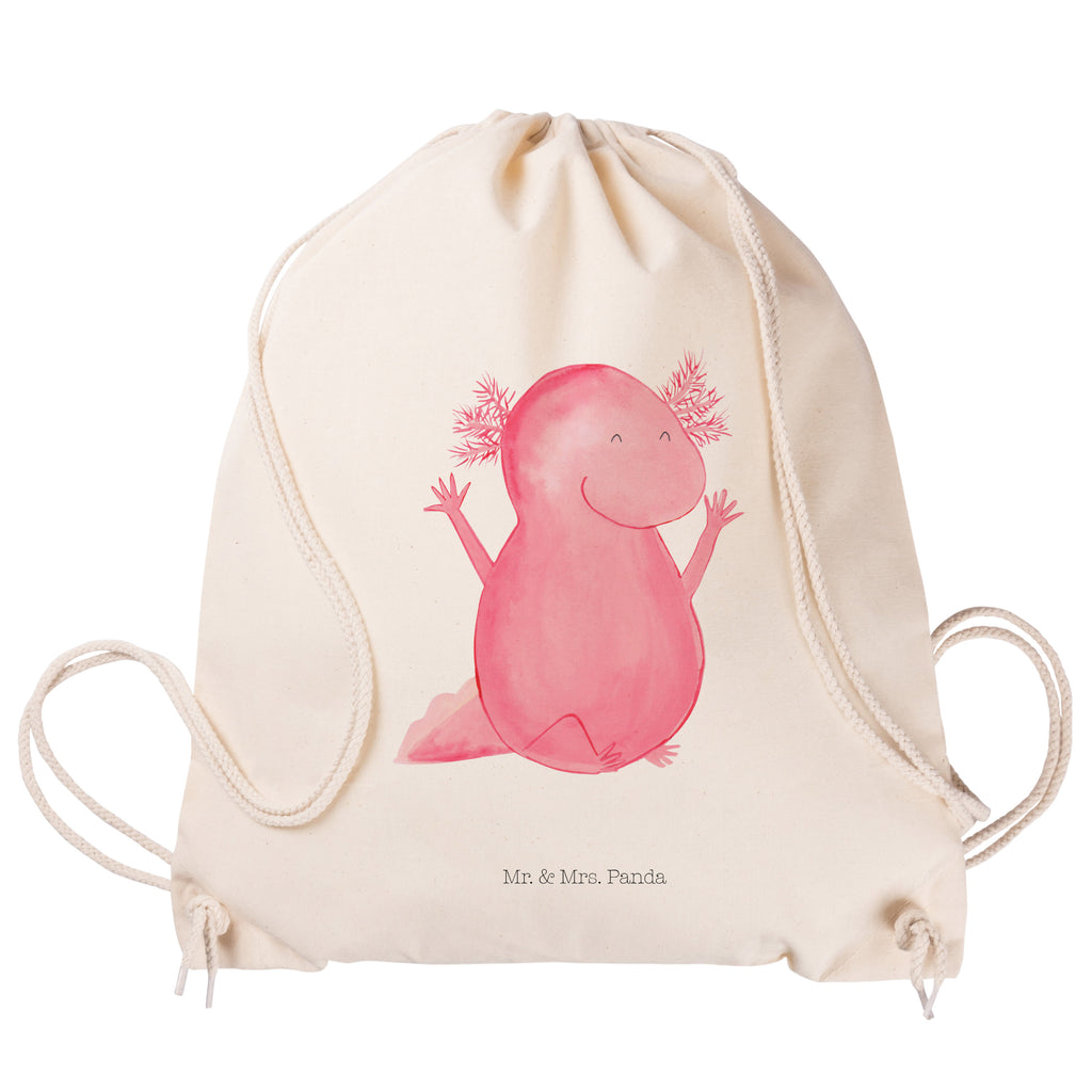 Sportbeutel Axolotl Hurra Turnbeutel, Beutel, Sporttasche, Tasche, Stoffbeutel, Axolotl, Molch, Axolot, Schwanzlurch, Lurch, Lurche, fröhlich, Spaß, Freude, Motivation, Zufriedenheit