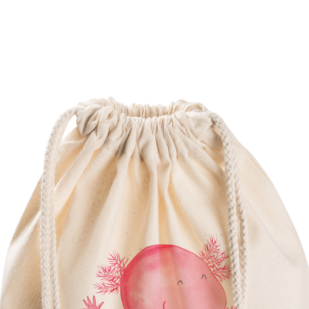 Sportbeutel Axolotl Hurra Turnbeutel, Beutel, Sporttasche, Tasche, Stoffbeutel, Axolotl, Molch, Axolot, Schwanzlurch, Lurch, Lurche, fröhlich, Spaß, Freude, Motivation, Zufriedenheit