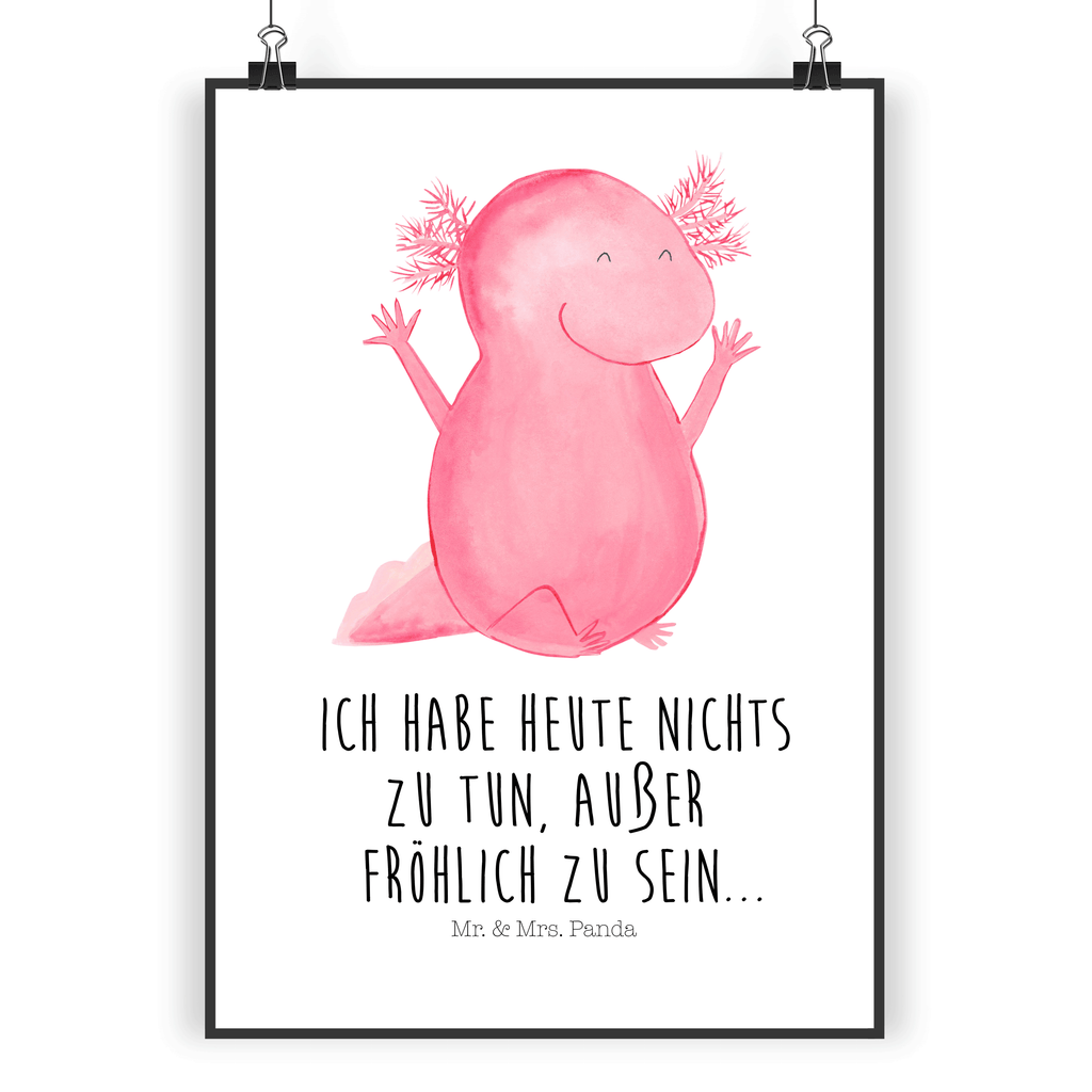 Poster Axolotl Hurra Poster, Wandposter, Bild, Wanddeko, Küchenposter, Kinderposter, Wanddeko Bild, Raumdekoration, Wanddekoration, Handgemaltes Poster, Mr. & Mrs. Panda Poster, Designposter, Kunstdruck, Posterdruck, Axolotl, Molch, Axolot, Schwanzlurch, Lurch, Lurche, fröhlich, Spaß, Freude, Motivation, Zufriedenheit