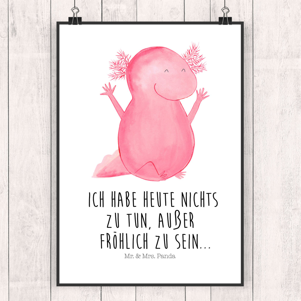 Poster Axolotl Hurra Poster, Wandposter, Bild, Wanddeko, Küchenposter, Kinderposter, Wanddeko Bild, Raumdekoration, Wanddekoration, Handgemaltes Poster, Mr. & Mrs. Panda Poster, Designposter, Kunstdruck, Posterdruck, Axolotl, Molch, Axolot, Schwanzlurch, Lurch, Lurche, fröhlich, Spaß, Freude, Motivation, Zufriedenheit