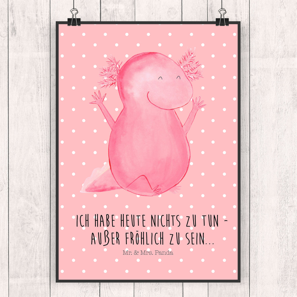 Poster Axolotl Hurra Poster, Wandposter, Bild, Wanddeko, Küchenposter, Kinderposter, Wanddeko Bild, Raumdekoration, Wanddekoration, Handgemaltes Poster, Mr. & Mrs. Panda Poster, Designposter, Kunstdruck, Posterdruck, Axolotl, Molch, Axolot, Schwanzlurch, Lurch, Lurche, fröhlich, Spaß, Freude, Motivation, Zufriedenheit