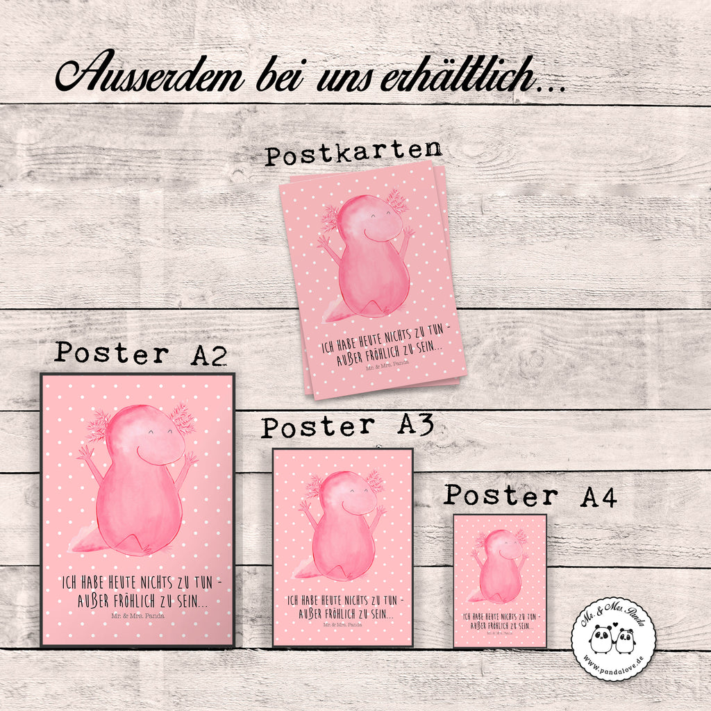 Poster Axolotl Hurra Poster, Wandposter, Bild, Wanddeko, Küchenposter, Kinderposter, Wanddeko Bild, Raumdekoration, Wanddekoration, Handgemaltes Poster, Mr. & Mrs. Panda Poster, Designposter, Kunstdruck, Posterdruck, Axolotl, Molch, Axolot, Schwanzlurch, Lurch, Lurche, fröhlich, Spaß, Freude, Motivation, Zufriedenheit