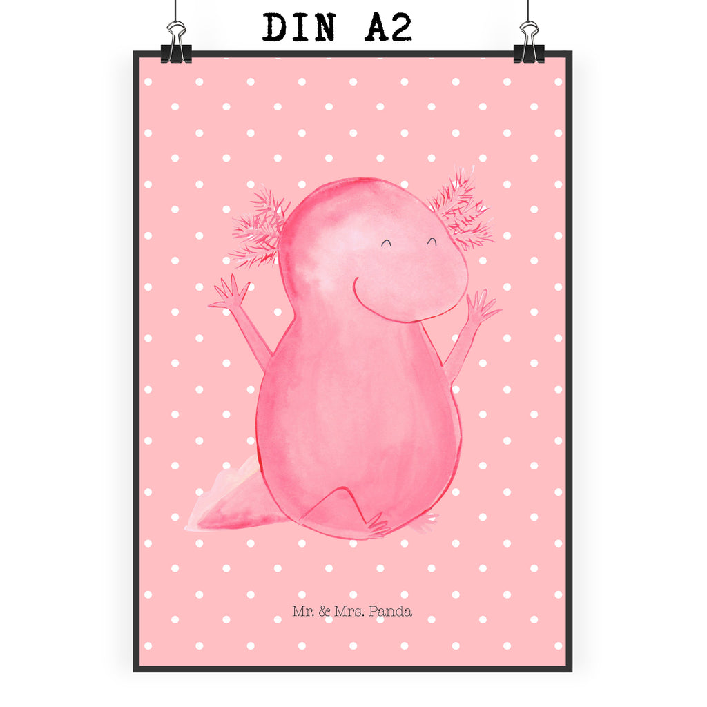Poster Axolotl Hurra Poster, Wandposter, Bild, Wanddeko, Küchenposter, Kinderposter, Wanddeko Bild, Raumdekoration, Wanddekoration, Handgemaltes Poster, Mr. & Mrs. Panda Poster, Designposter, Kunstdruck, Posterdruck, Axolotl, Molch, Axolot, Schwanzlurch, Lurch, Lurche, fröhlich, Spaß, Freude, Motivation, Zufriedenheit