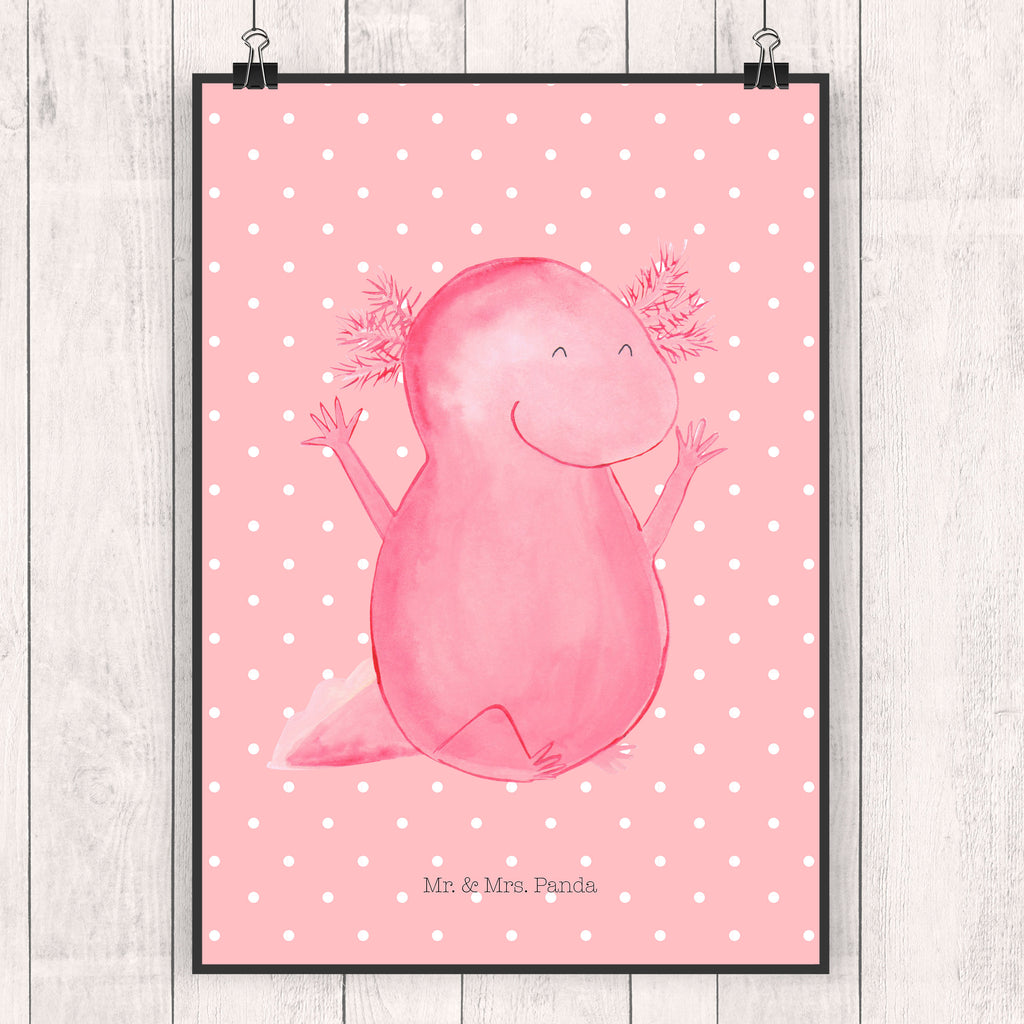 Poster Axolotl Hurra Poster, Wandposter, Bild, Wanddeko, Küchenposter, Kinderposter, Wanddeko Bild, Raumdekoration, Wanddekoration, Handgemaltes Poster, Mr. & Mrs. Panda Poster, Designposter, Kunstdruck, Posterdruck, Axolotl, Molch, Axolot, Schwanzlurch, Lurch, Lurche, fröhlich, Spaß, Freude, Motivation, Zufriedenheit