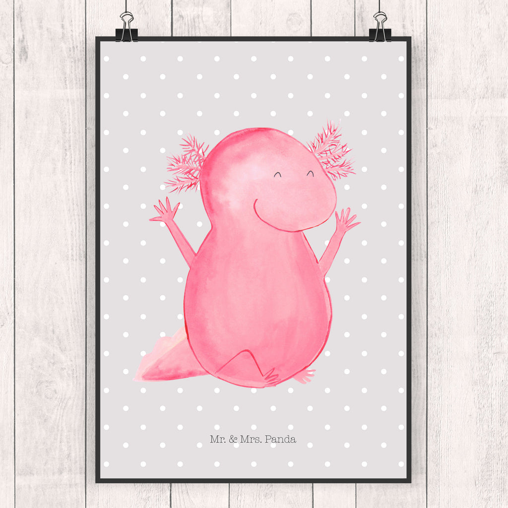 Poster Axolotl Hurra Poster, Wandposter, Bild, Wanddeko, Küchenposter, Kinderposter, Wanddeko Bild, Raumdekoration, Wanddekoration, Handgemaltes Poster, Mr. & Mrs. Panda Poster, Designposter, Kunstdruck, Posterdruck, Axolotl, Molch, Axolot, Schwanzlurch, Lurch, Lurche, fröhlich, Spaß, Freude, Motivation, Zufriedenheit