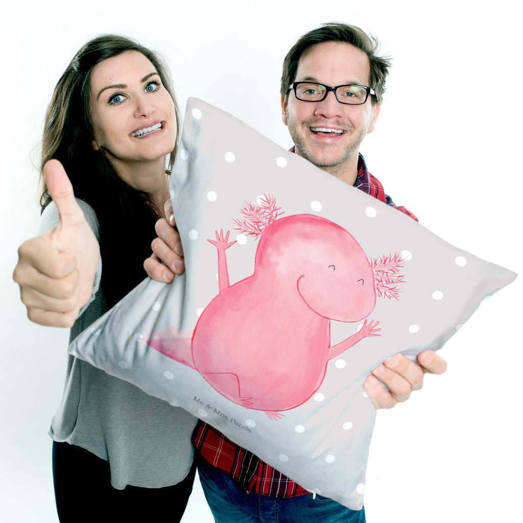 40x40 Kissen Axolotl Hurra Kissenhülle, Kopfkissen, Sofakissen, Dekokissen, Motivkissen, Axolotl, Molch, Axolot, Schwanzlurch, Lurch, Lurche, fröhlich, Spaß, Freude, Motivation, Zufriedenheit