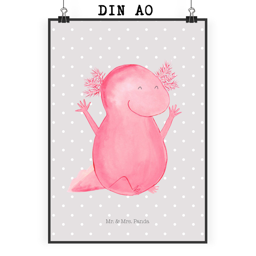 Poster Axolotl Hurra Poster, Wandposter, Bild, Wanddeko, Küchenposter, Kinderposter, Wanddeko Bild, Raumdekoration, Wanddekoration, Handgemaltes Poster, Mr. & Mrs. Panda Poster, Designposter, Kunstdruck, Posterdruck, Axolotl, Molch, Axolot, Schwanzlurch, Lurch, Lurche, fröhlich, Spaß, Freude, Motivation, Zufriedenheit