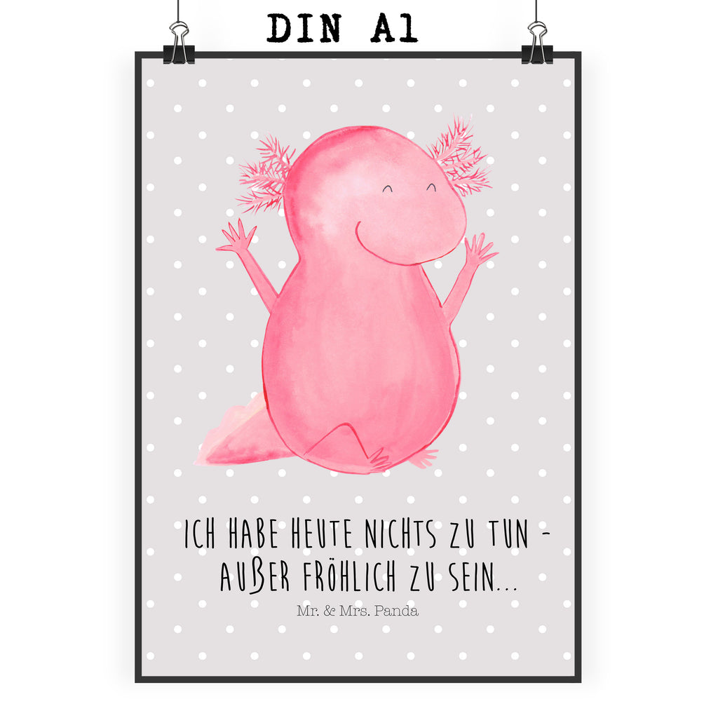 Poster Axolotl Hurra Poster, Wandposter, Bild, Wanddeko, Küchenposter, Kinderposter, Wanddeko Bild, Raumdekoration, Wanddekoration, Handgemaltes Poster, Mr. & Mrs. Panda Poster, Designposter, Kunstdruck, Posterdruck, Axolotl, Molch, Axolot, Schwanzlurch, Lurch, Lurche, fröhlich, Spaß, Freude, Motivation, Zufriedenheit