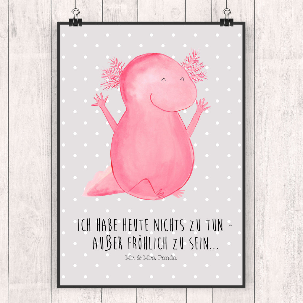 Poster Axolotl Hurra Poster, Wandposter, Bild, Wanddeko, Küchenposter, Kinderposter, Wanddeko Bild, Raumdekoration, Wanddekoration, Handgemaltes Poster, Mr. & Mrs. Panda Poster, Designposter, Kunstdruck, Posterdruck, Axolotl, Molch, Axolot, Schwanzlurch, Lurch, Lurche, fröhlich, Spaß, Freude, Motivation, Zufriedenheit