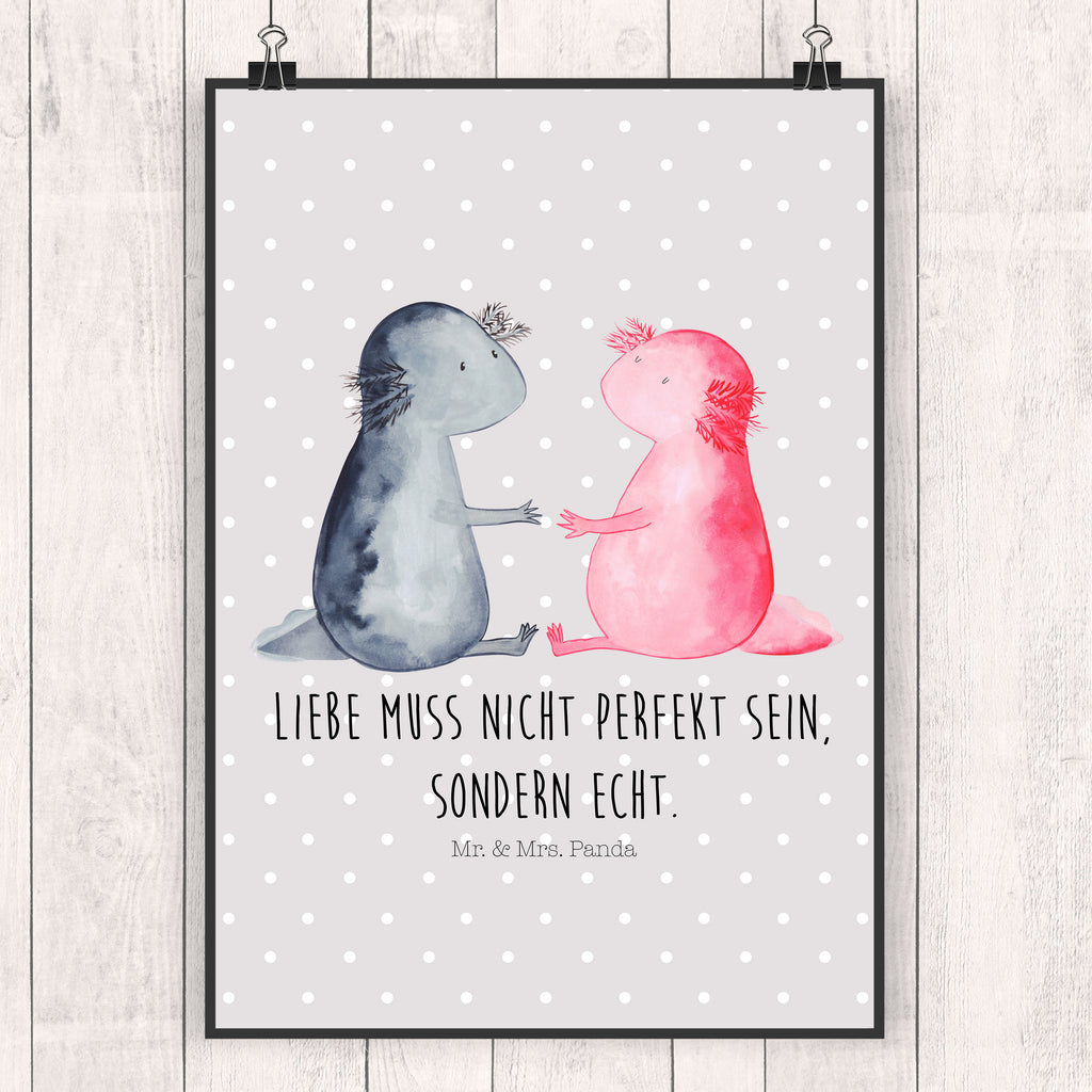 Poster Axolotl Liebe Poster, Wandposter, Bild, Wanddeko, Küchenposter, Kinderposter, Wanddeko Bild, Raumdekoration, Wanddekoration, Handgemaltes Poster, Mr. & Mrs. Panda Poster, Designposter, Kunstdruck, Posterdruck, Axolotl, Molch, Axolot, Schwanzlurch, Lurch, Lurche, Liebe, große Liebe, Liebesbeweis, Freund, Verlobter, Ehemann, Jahrestag, Valentinstag